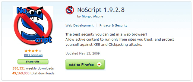 NoScript plugin voor firefox